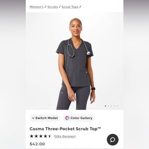 Figs Charcoal Casma V-Neck Scrub Top Size Extra Small (XS)